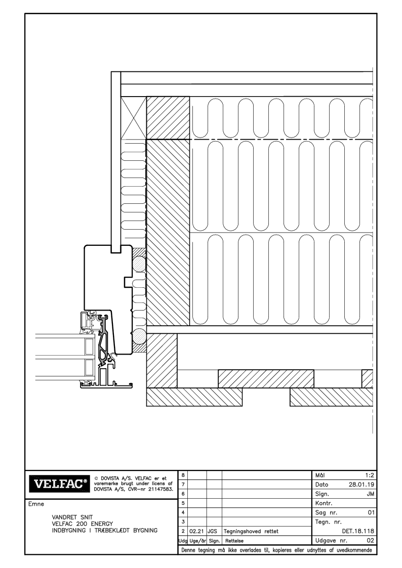 Vandret snit i træfacade
